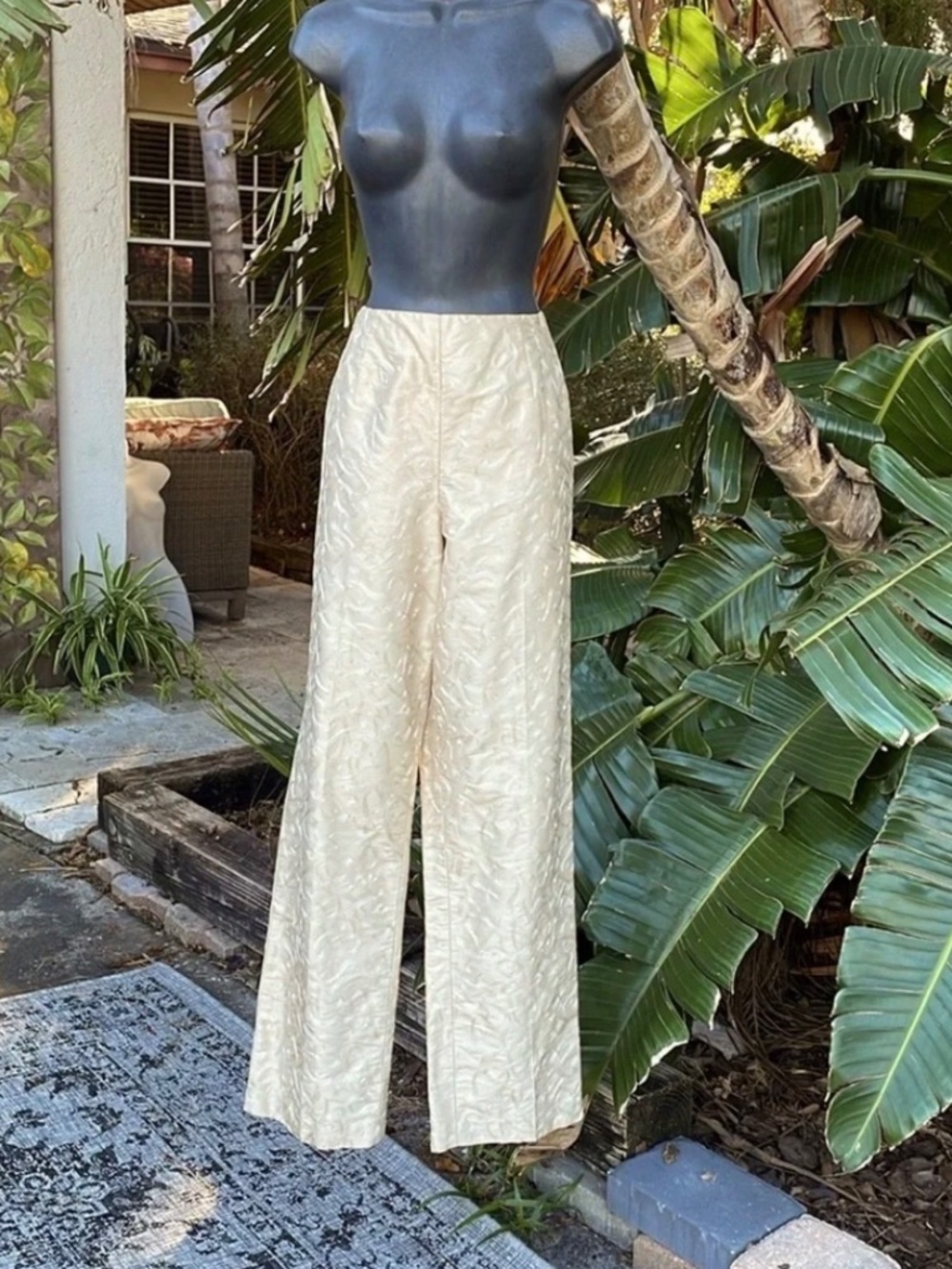 Talbots silk champagne brocade crop cigarette pants